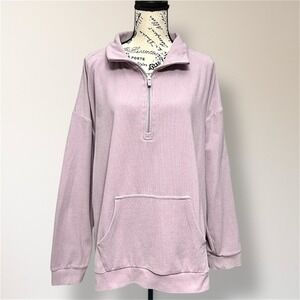 Marc New York 2XL Lavender Ribbed Knit 1/4 Zip Pullover Sweater Kangaroo Pocket
